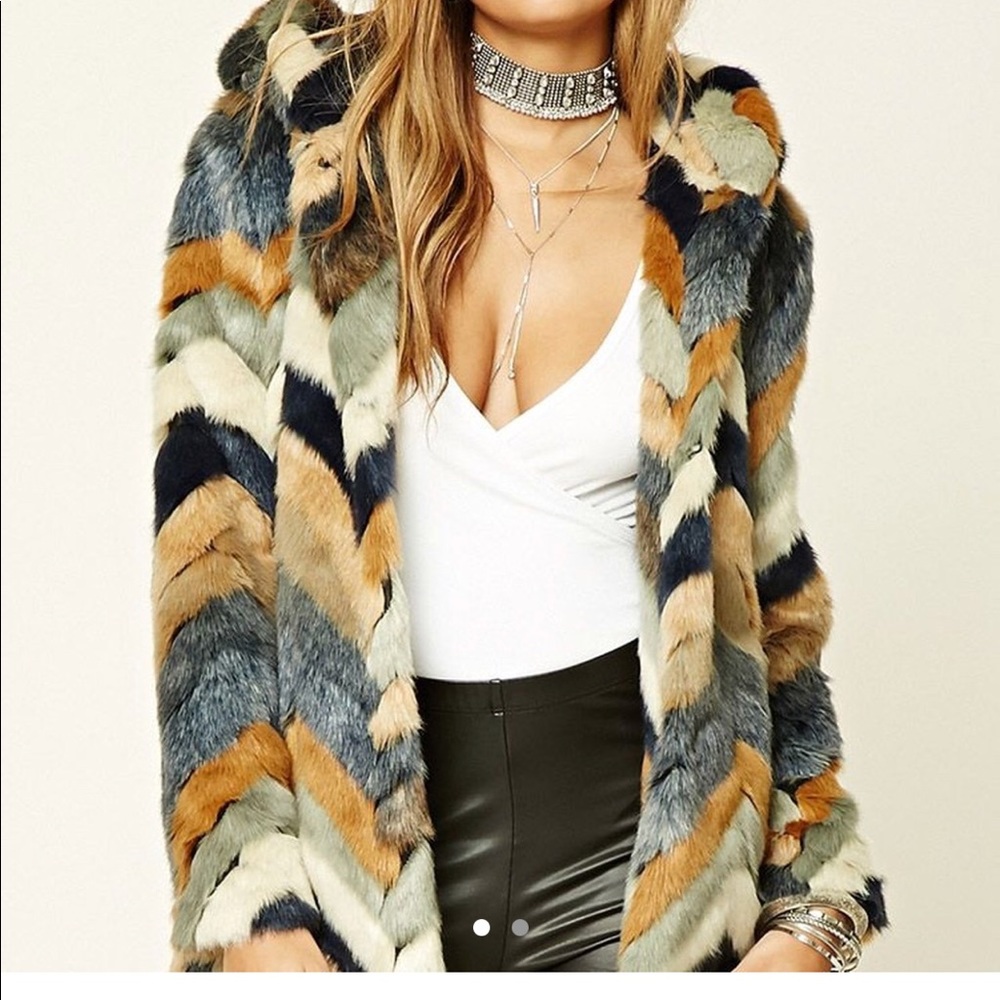 Forever 21 chevron fur coat